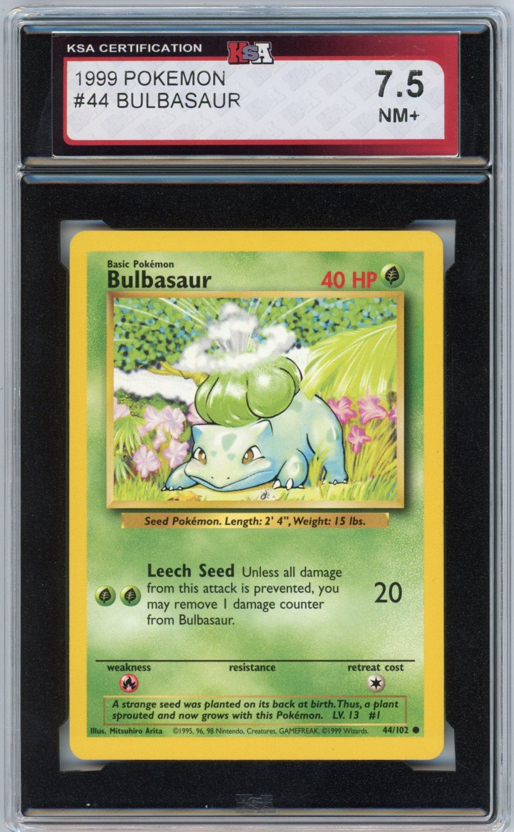 1999 Pokemon Bulbasaur Graded Card #44 KSA 7.5