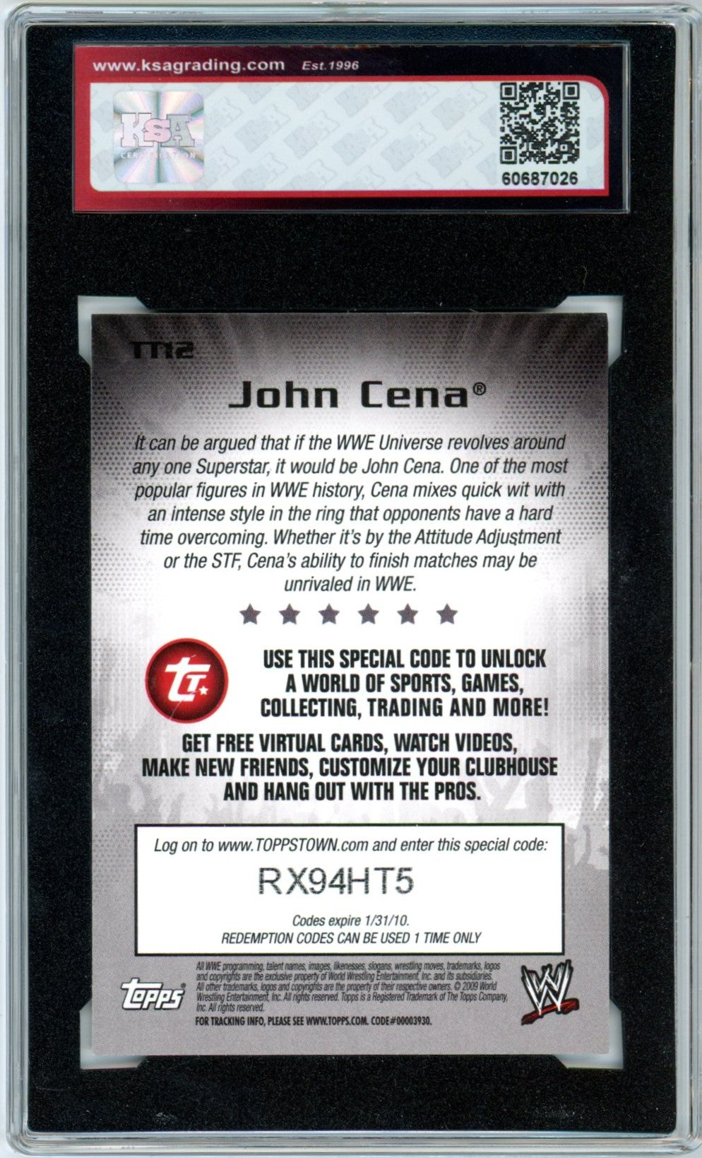 2009 Topps WWE John Cena Toppstown #TT12 Graded Wrestling Card KSA 8.5
