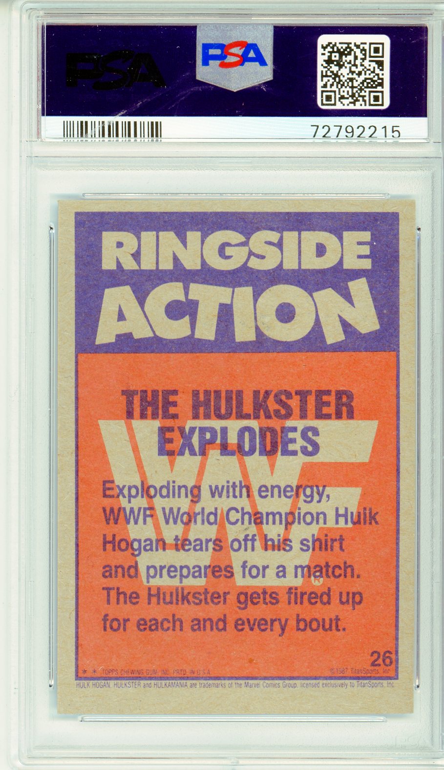 1987 Topps WWF The Hulkster Explodes #26 Graded Wrestling Card PSA 8