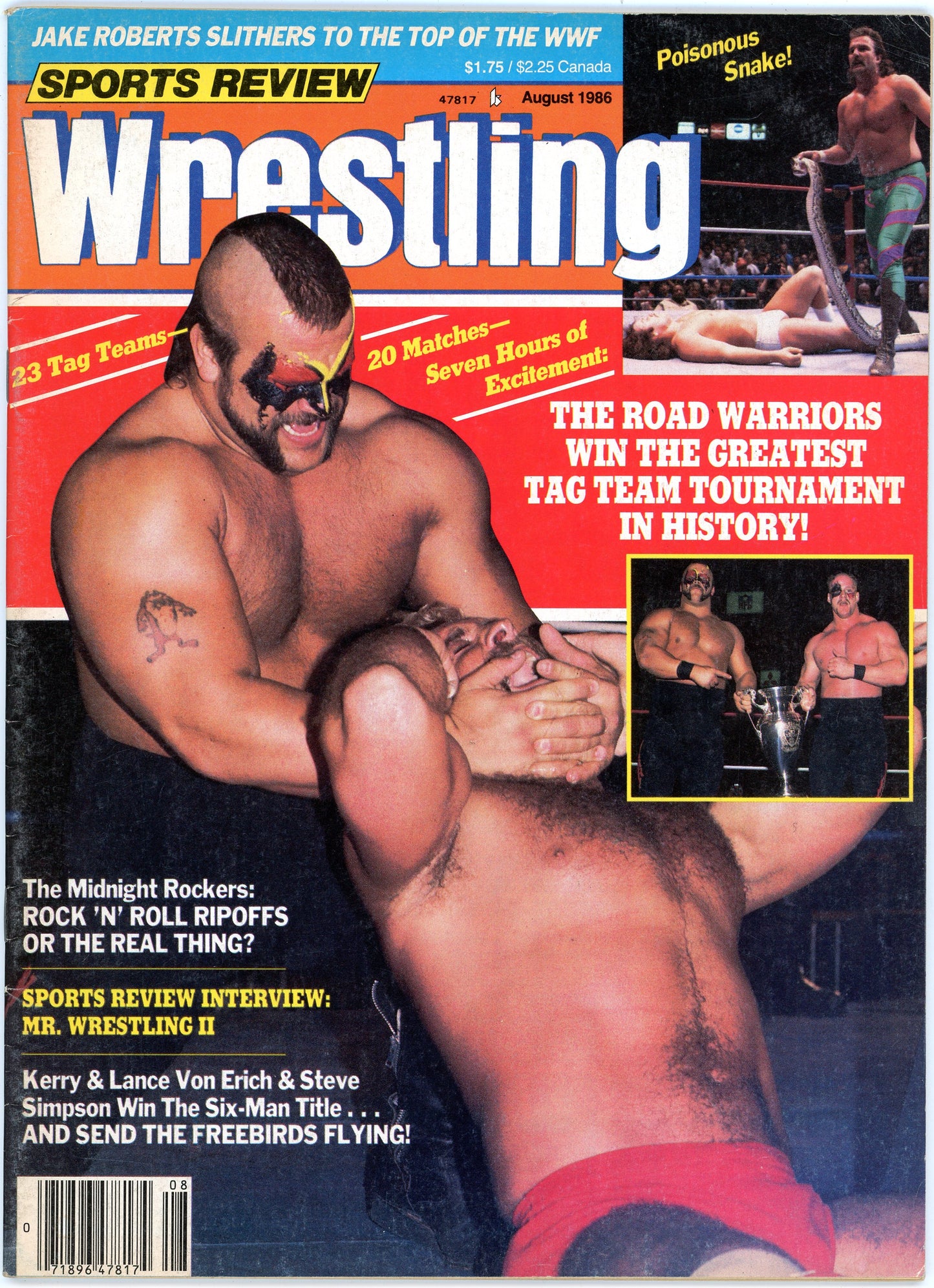 Sports Review Wrestling Vintage Magazine (August, 1986) Road Warriors