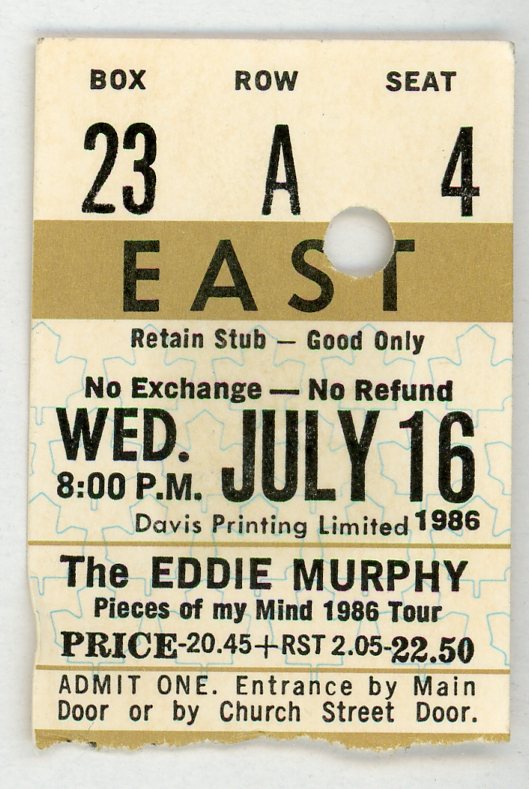 Eddie Murphy Vintage Ticket Maple Leaf Gardens (Toronto, 1986)