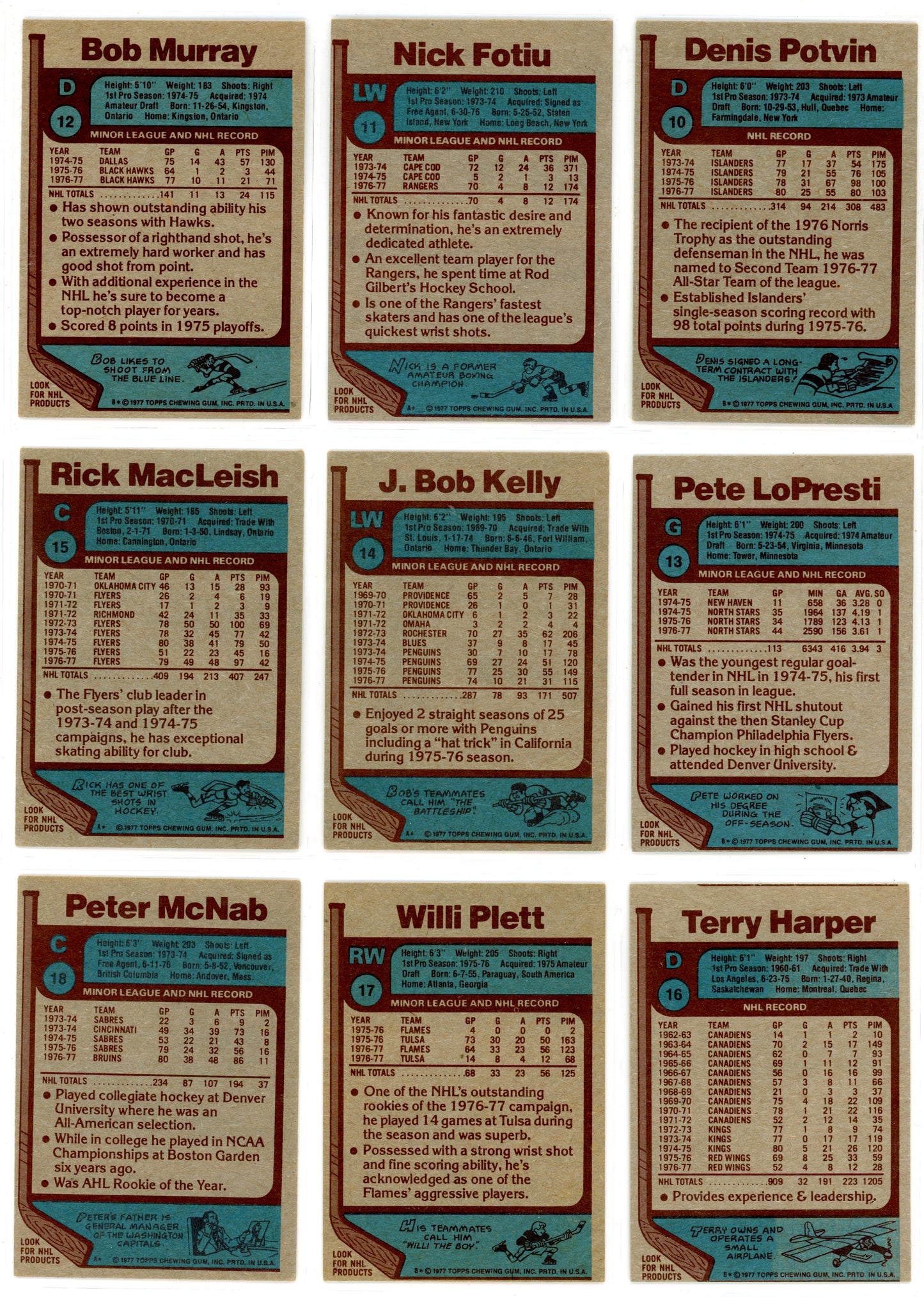 1977/78 Topps NHL Hockey Complete Set (264 Cards)