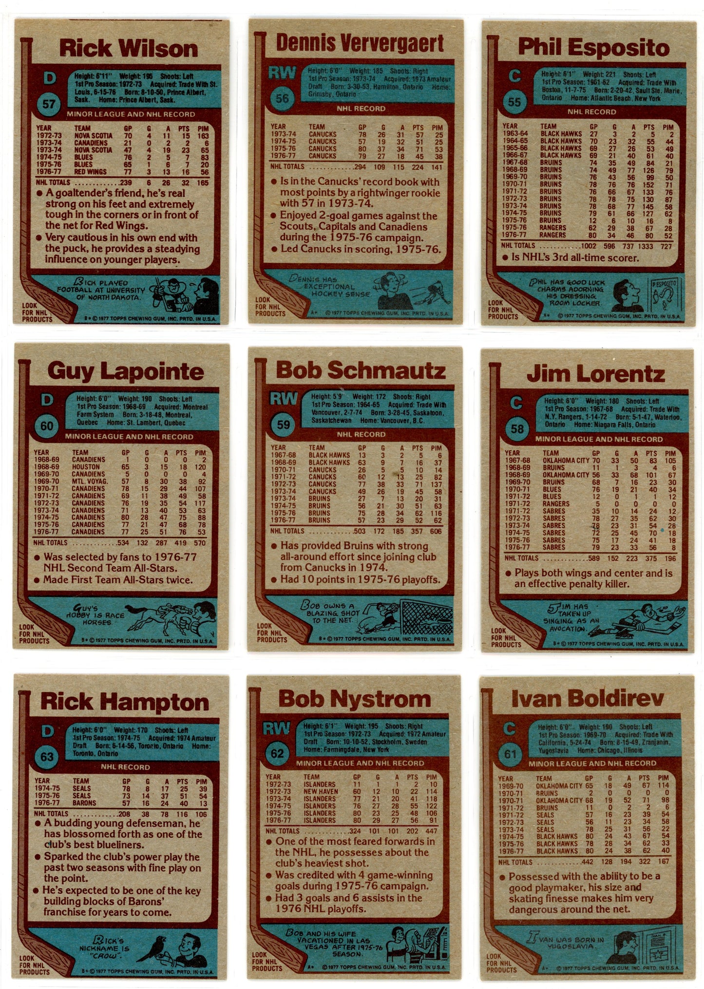 1977/78 Topps NHL Hockey Complete Set (264 Cards)