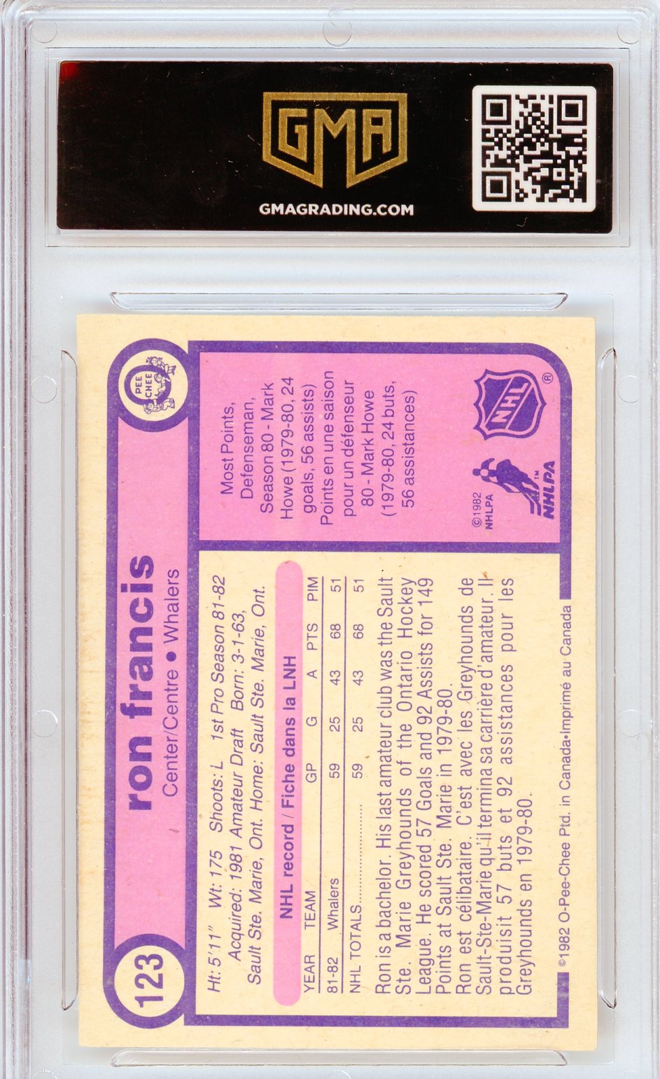 1982 O-Pee-Chee Ron Francis #123 Graded Rookie Card GMA 8