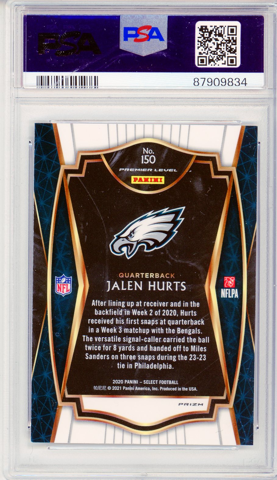 2020 Panini Select Jalen Hurts Silver Prizm Graded Rookie Card PSA 9