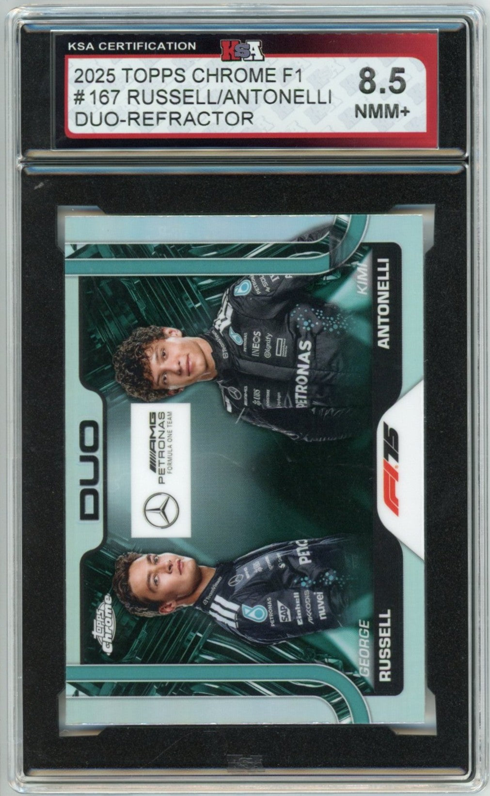 2025 Topps Chrome F1 Formula 1 George Russell Kimi Antonelli Refractor Graded Rookie Card KSA 8.5