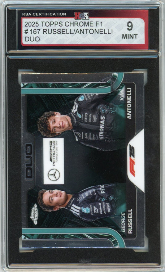 2025 Topps Chrome F1 Formula 1 George Russell Kimi Antonelli Graded Rookie Card KSA 9