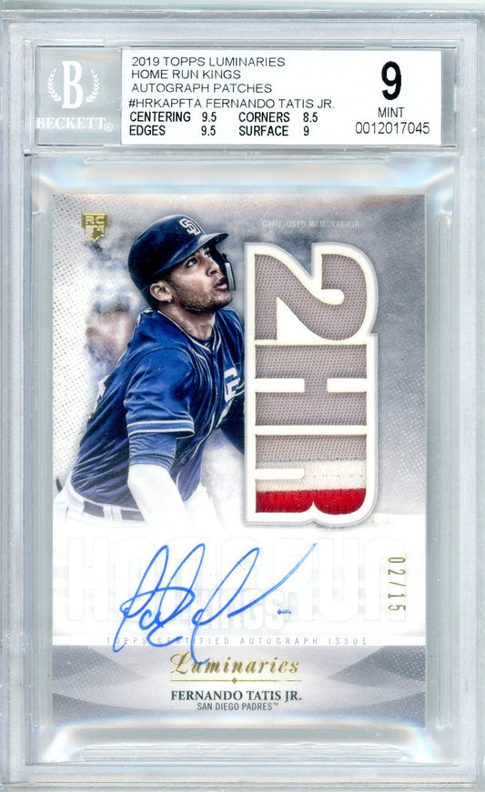 2019 Topps Luminaries Fernando Tatis Jr. Graded Rookie Autograph Patch Card 02/15 BGS 9