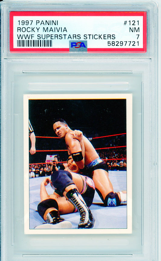 1997 Panini Rocky Maivia WWF Superstars Stickers Graded Wrestling Card PSA 7