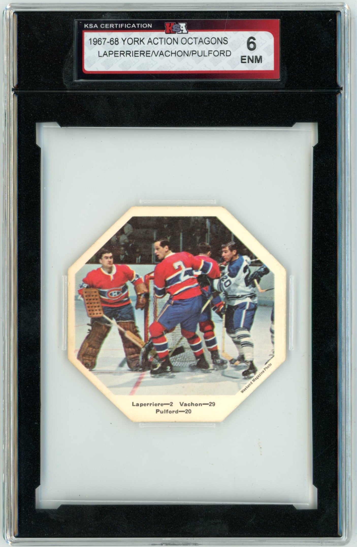 1967/68 York Action Octagons Laperriere / Vachon / Pulford Graded Hockey Card KSA 6