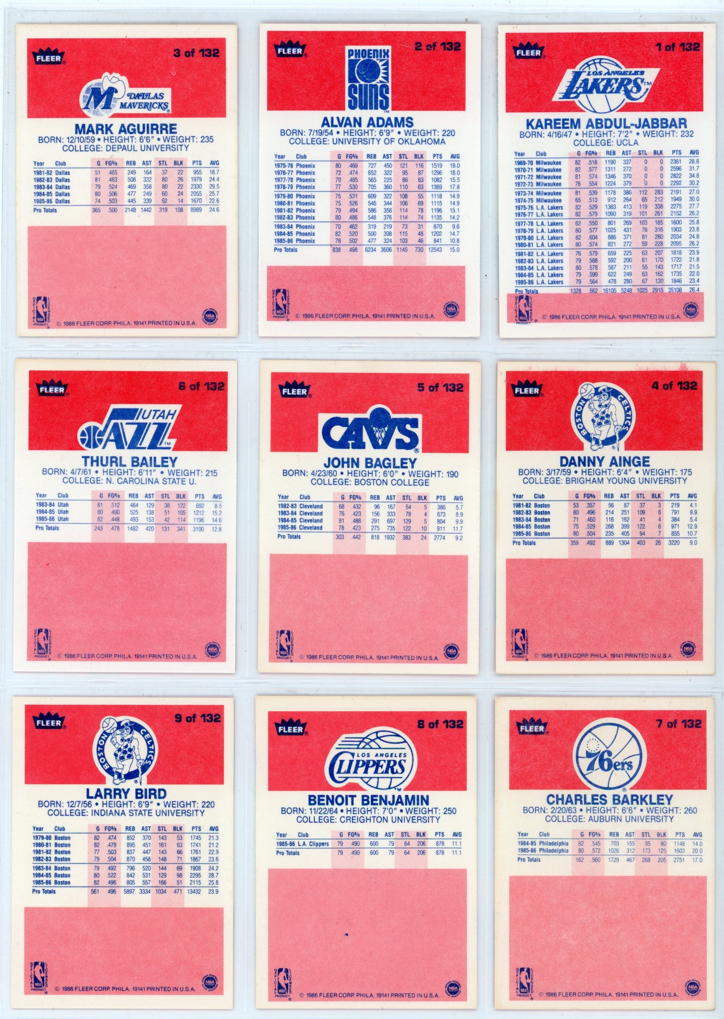 1986/97 Fleer NBA Basketball Complete Set (132 Cards) Michael Jordan Rookie BGS 7 + Stickers