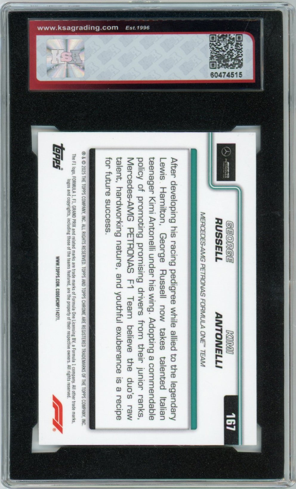 2025 Topps Chrome F1 Formula 1 George Russell Kimi Antonelli Graded Rookie Card KSA 9