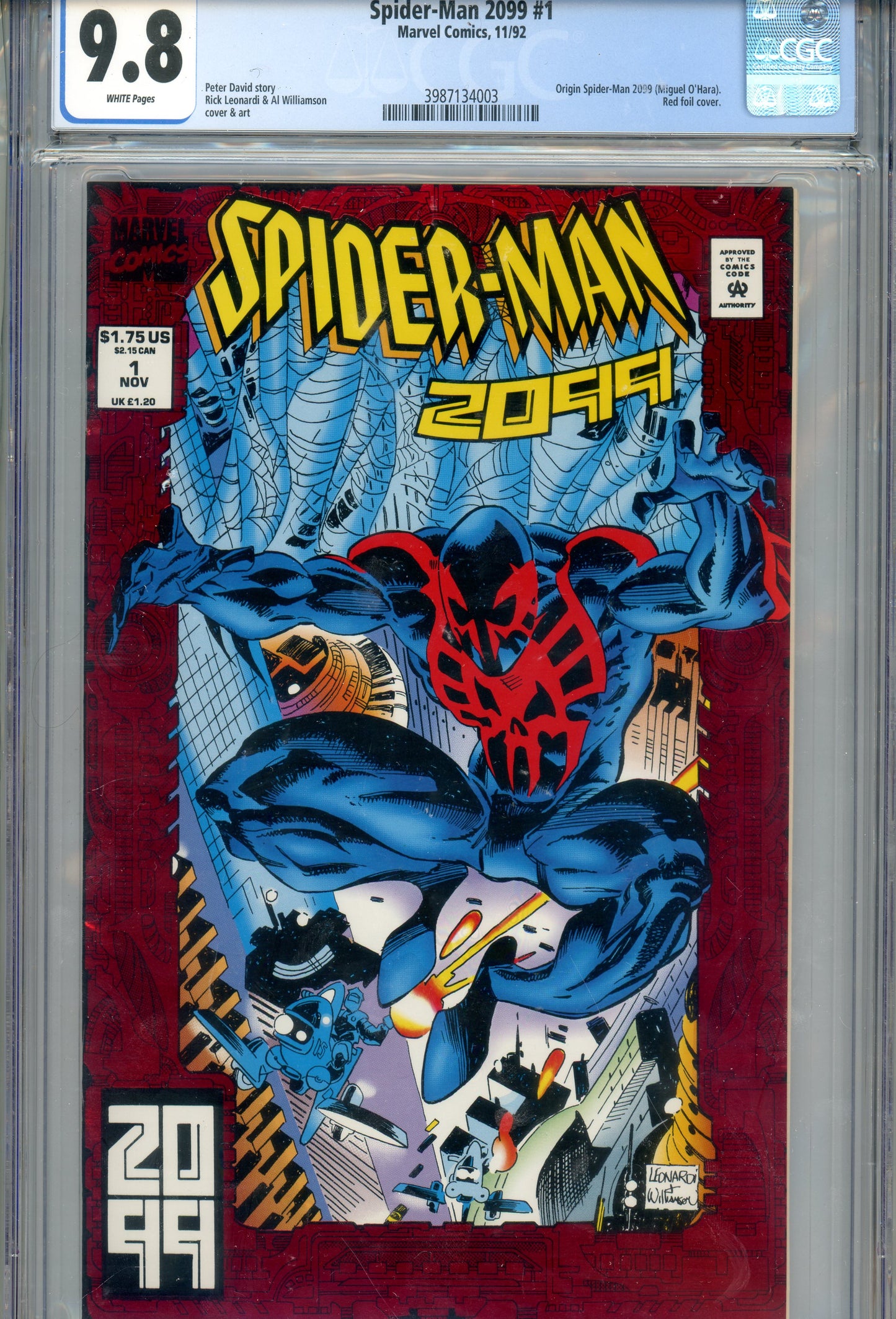 1992 Spider-Man 2099 #1 Graded Comic Book Origin of Spider-Man 2099 CGC 9.8 1st Miguel