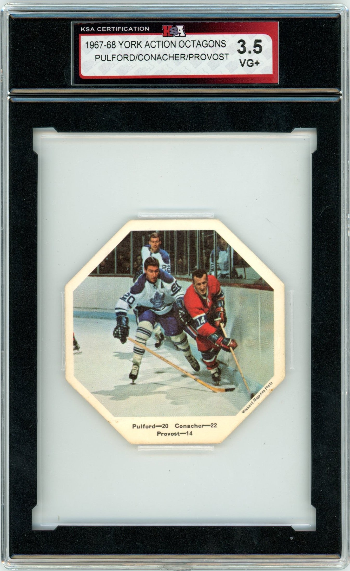 1967/68 York Action Octagons Pulford / Conacher / Provost Graded Hockey Card KSA 3.5