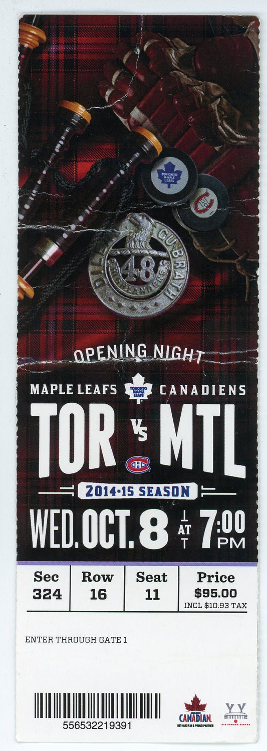 Maple Leafs vs. Montreal Canadiens Ticket Air Canada Centre (Toronto, 2014) Opening Night