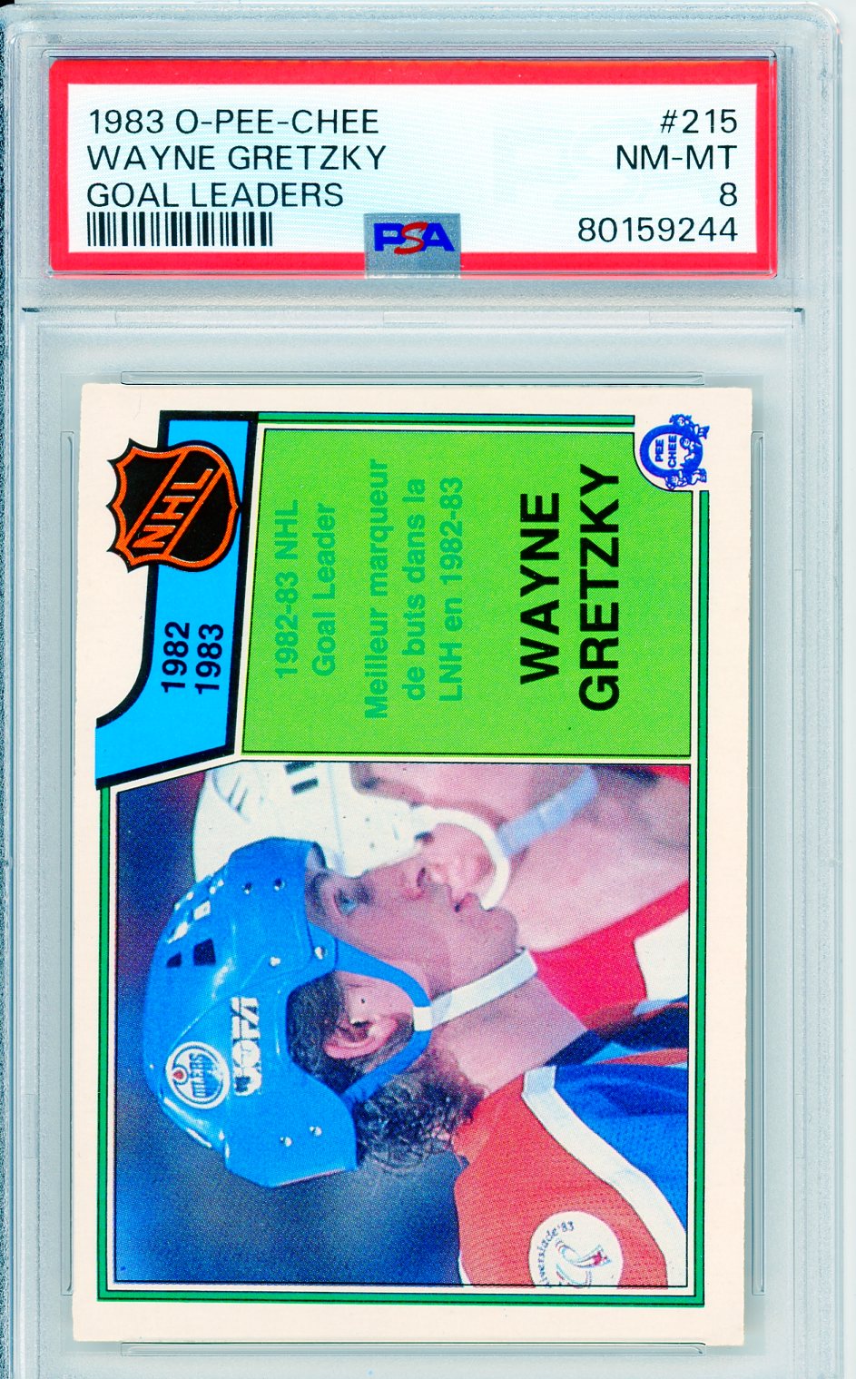 1983 O-Pee-Chee Wayne Gretzky Goal Leaders Graded Hockey Card PSA 8