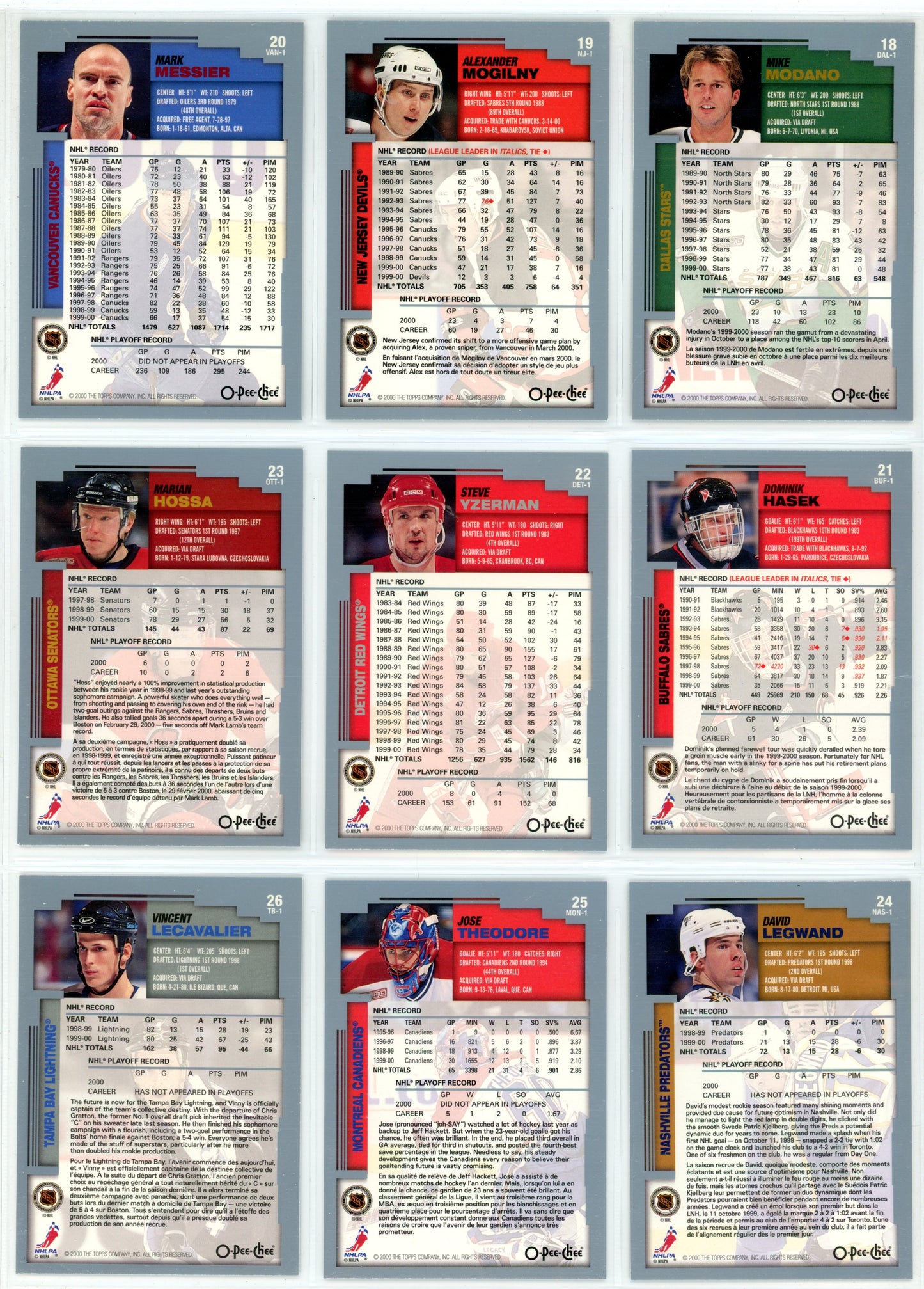 2000/01 OPC O-Pee-Chee NHL Hockey Complete Set (330 Cards) + Oversize Inserts (10 Cards)