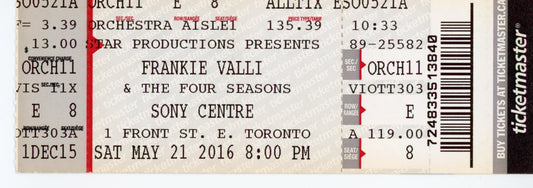 Frankie Valli & the Four Seasons Concert Ticket Sony Centre (Toronto, 2016)