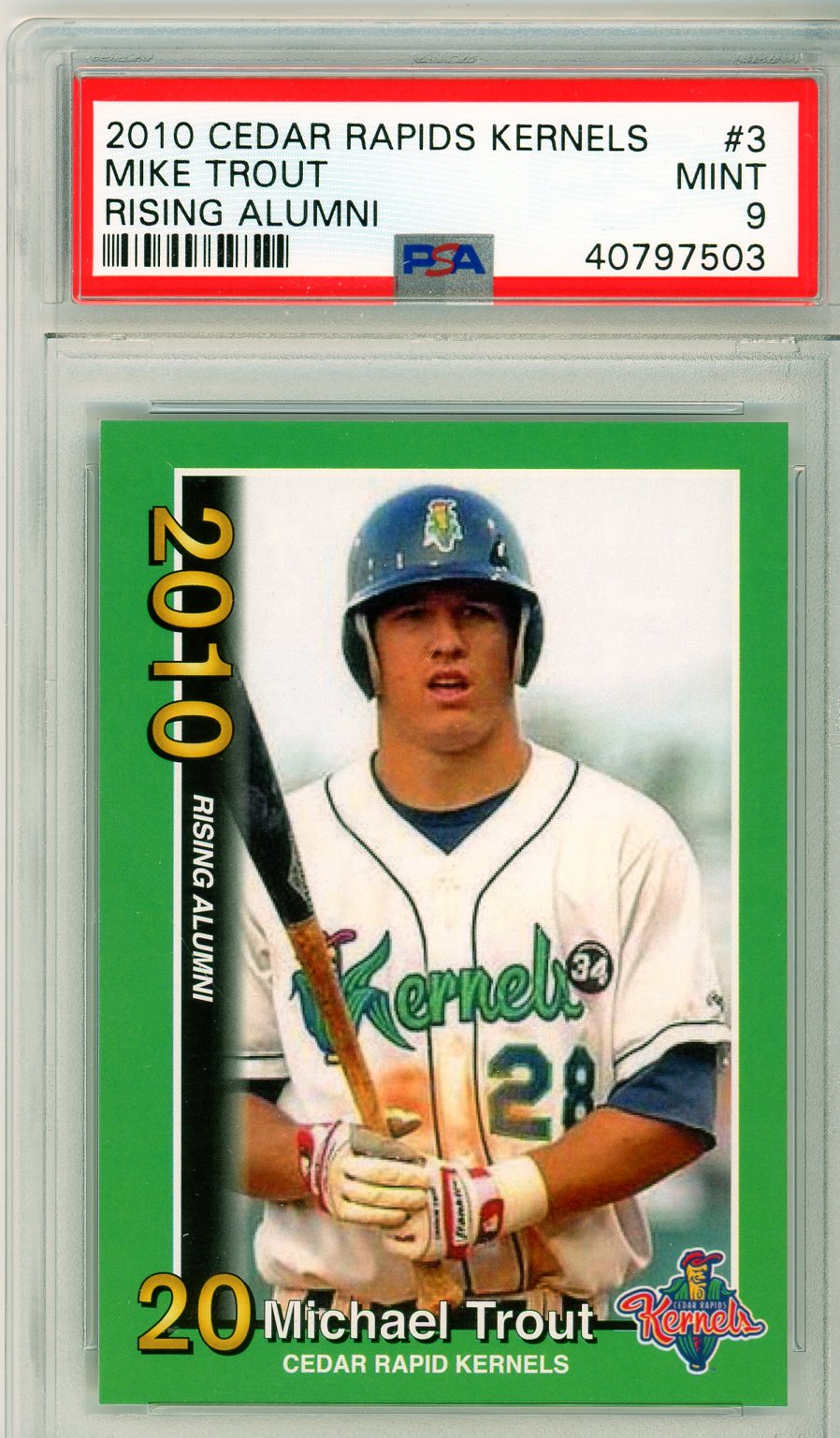 2010 Cedar Rapids Kernels Mike Trout Rising Alumni Graded Baseball Card PSA 9