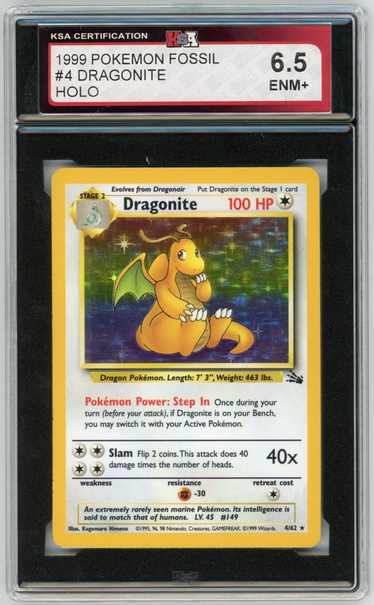 1999 Pokemon Fossil Dragonite Holographic Graded Card #4 KSA 6.5