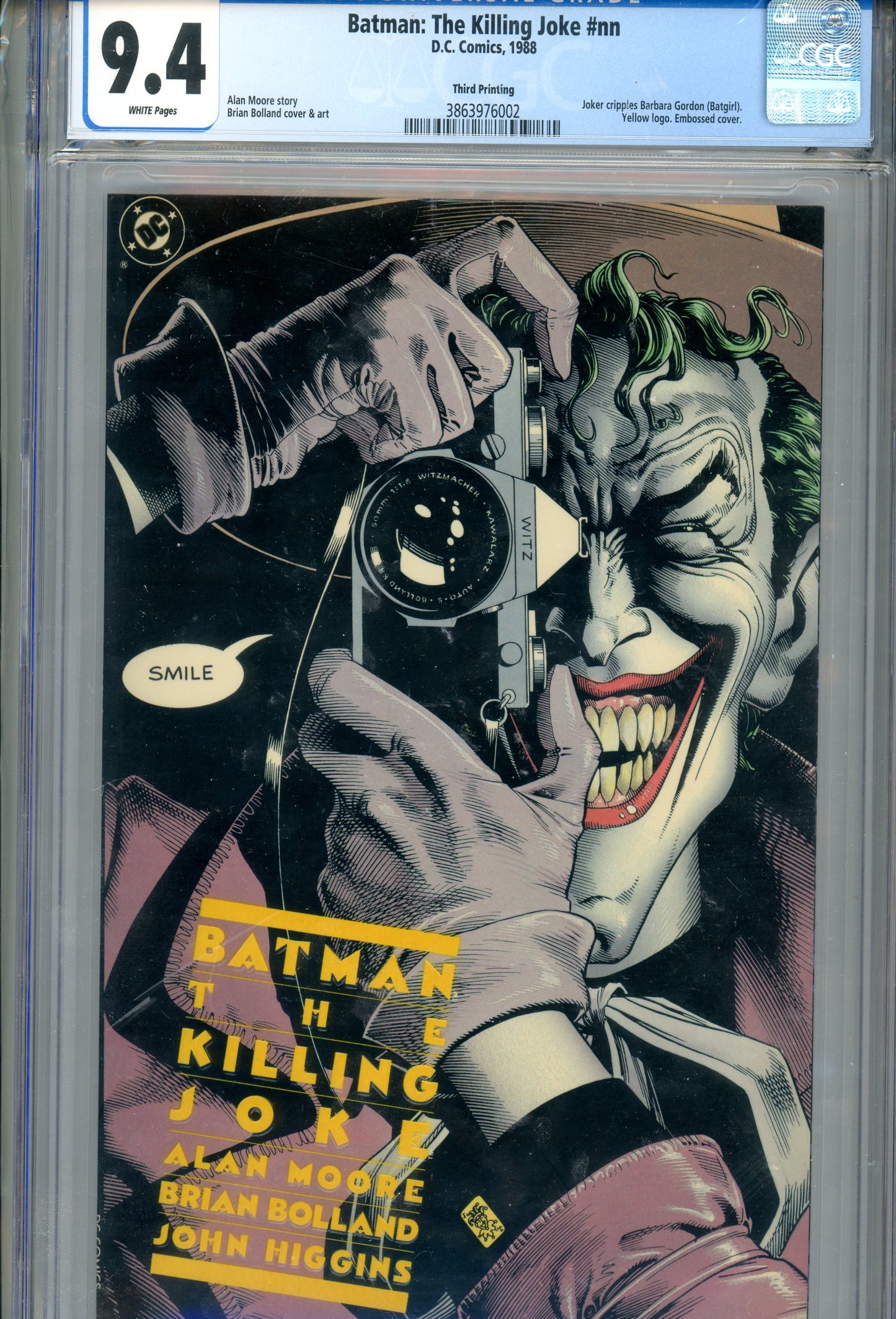 1988 Batman: The Killing Joke Graded Comic Book Embossed Cover 3rd Printing CGC 9.4