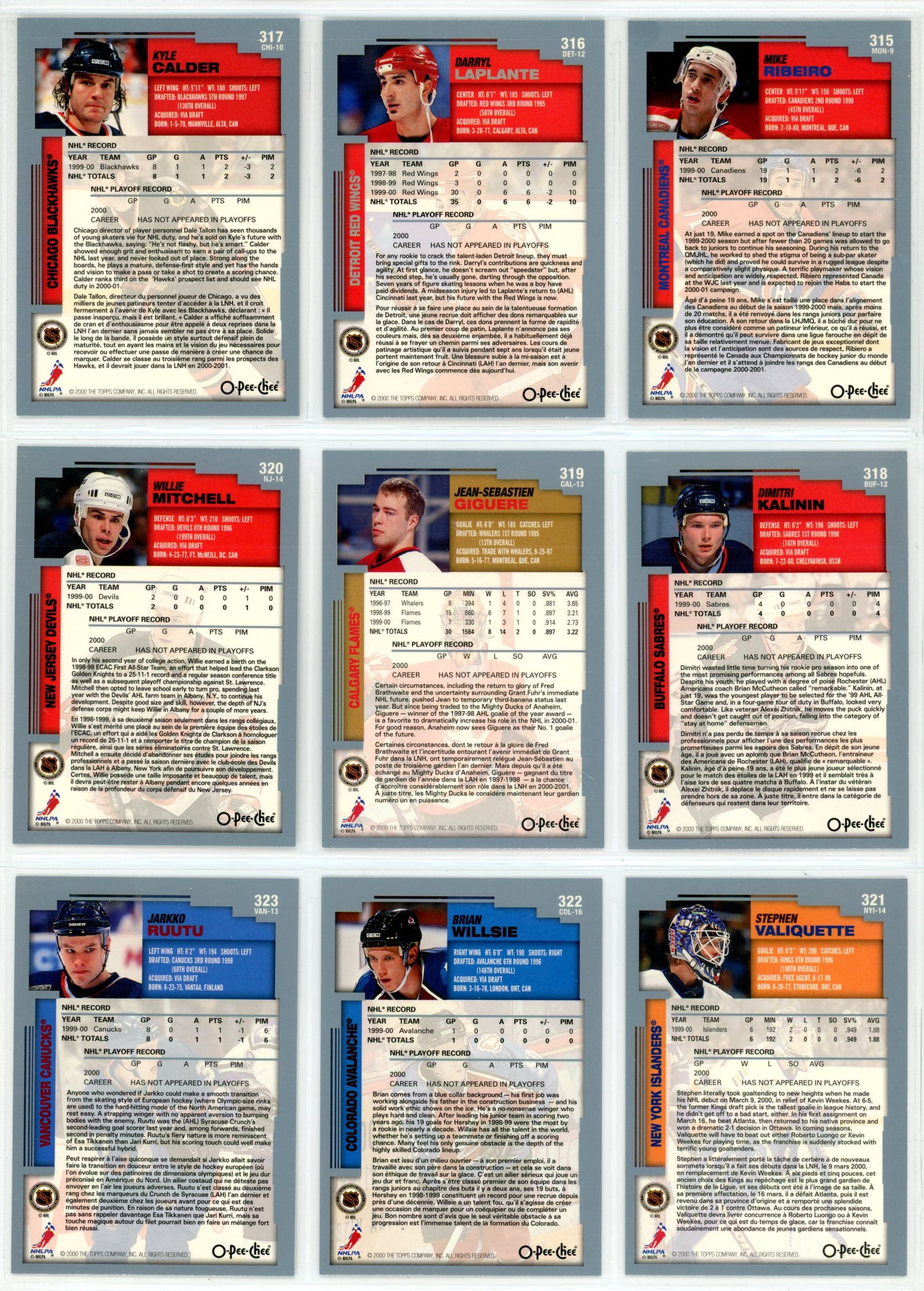 2000/01 OPC O-Pee-Chee NHL Hockey Complete Set (330 Cards) + Oversize Inserts (10 Cards)