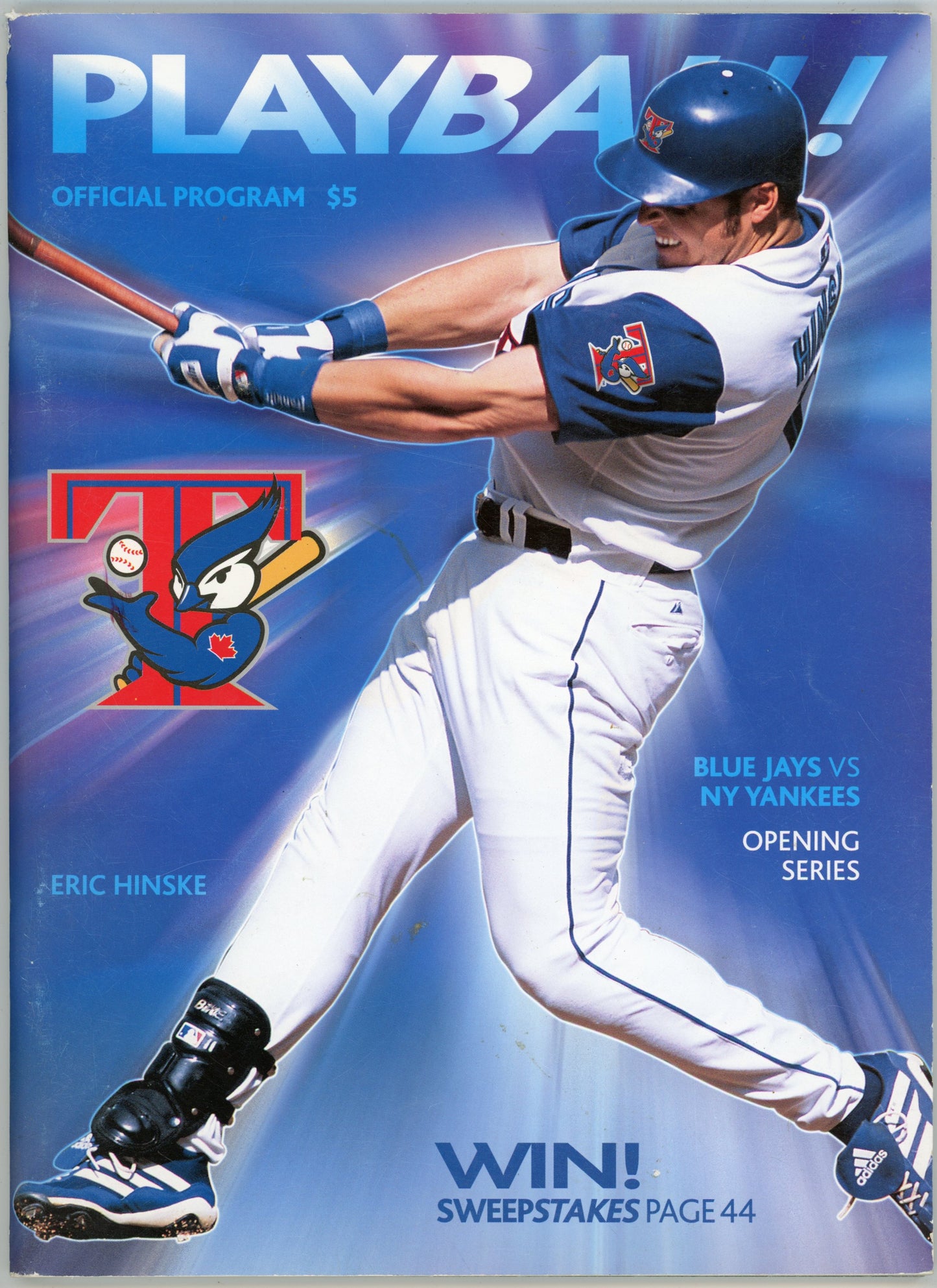 2003 Playball! Official Blue Jays Program Issue 1 Eric Hinske Cover