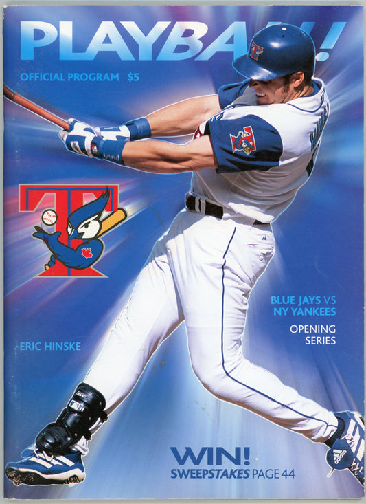 2003 Playball! Official Blue Jays Program Issue 1 Eric Hinske Cover