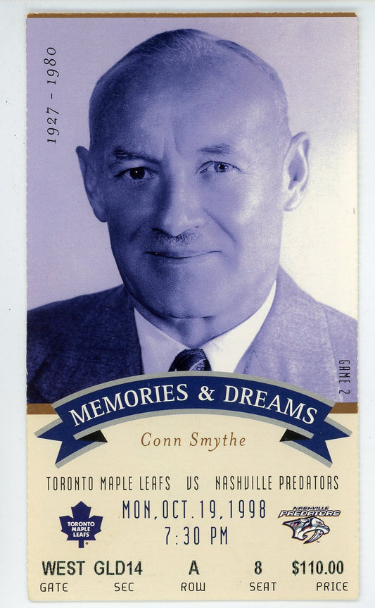 Toronto Maple Leafs vs. Nashville Predators Vintage Ticket Stub Maple Leaf Gardens (Toronto, 1998)