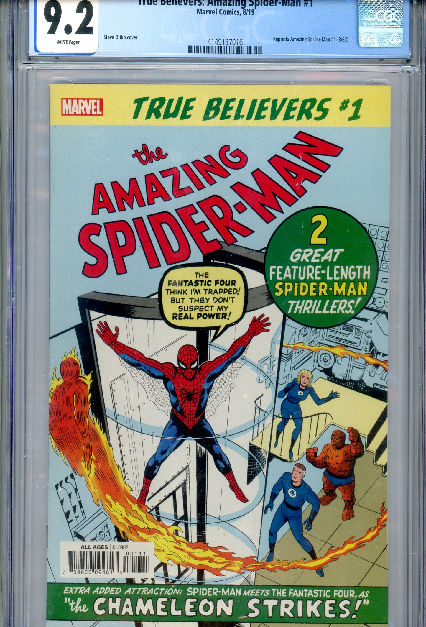 2019 Amazing Spider-Man #1 1963 Reprint Graded Comic Book Steve Ditko Cover CGC 9.2