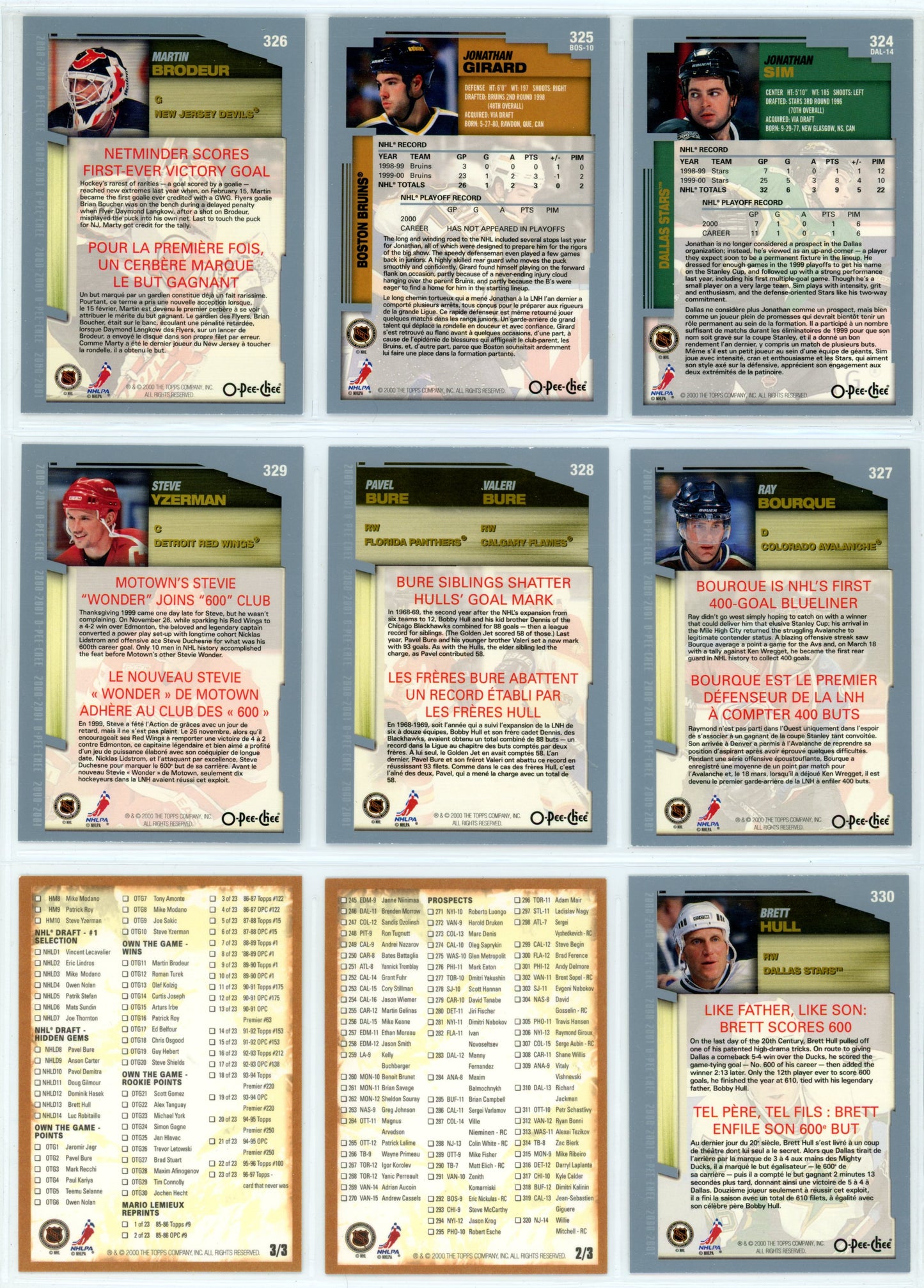 2000/01 OPC O-Pee-Chee NHL Hockey Complete Set (330 Cards) + Oversize Inserts (10 Cards)
