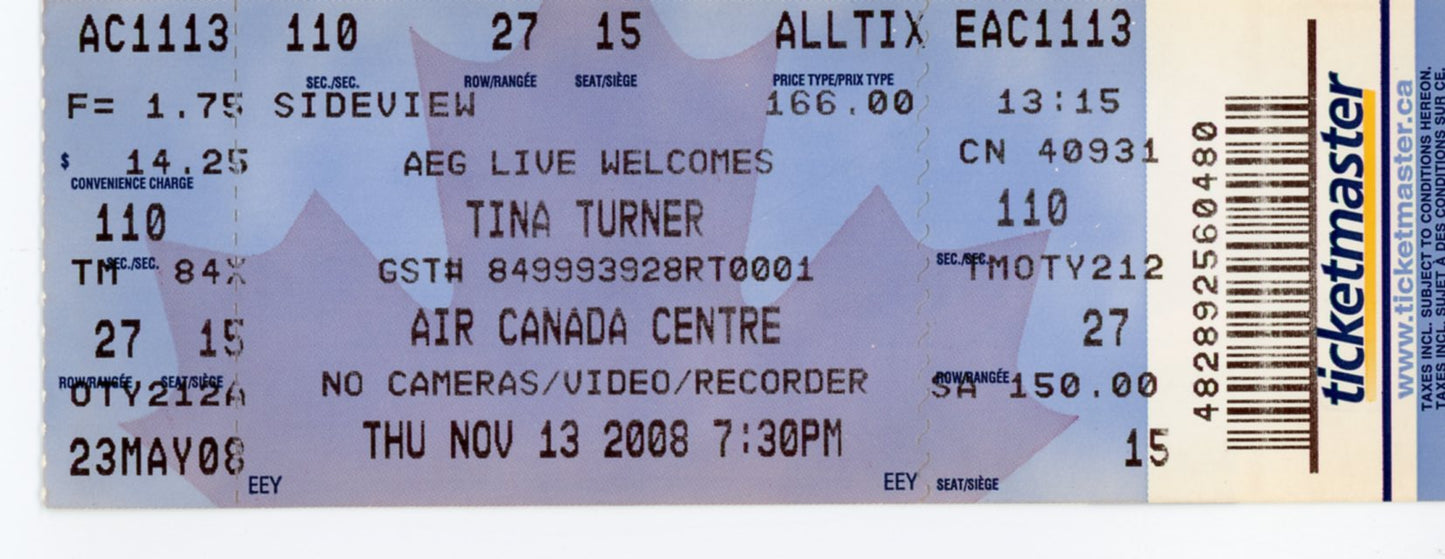 Tina Turner Vintage Concert Ticket Stub Air Canada Centre (Toronto, 2008)