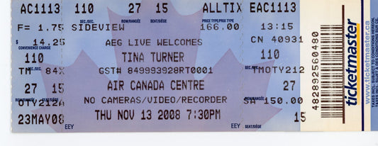 Tina Turner Vintage Concert Ticket Stub Air Canada Centre (Toronto, 2008)