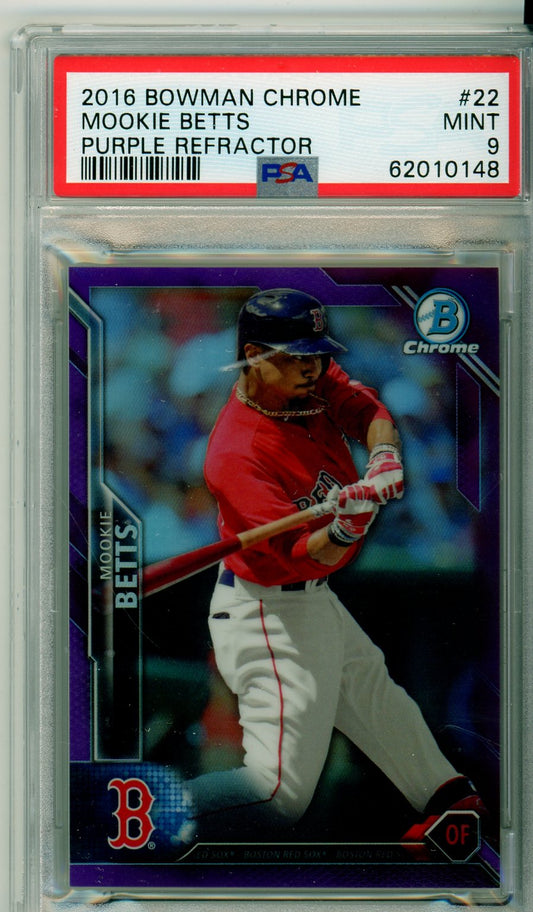 2016 Bowman Chrome Mookie Betts Purple Refractor Graded Baseball Card PSA 9