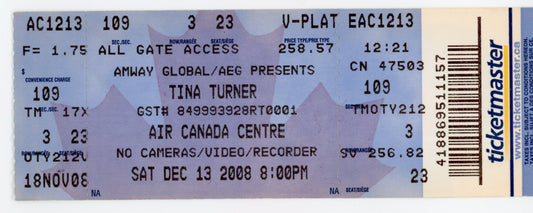 Tina Turner Vintage Concert Ticket Air Canada Centre (Toronto, 2008)