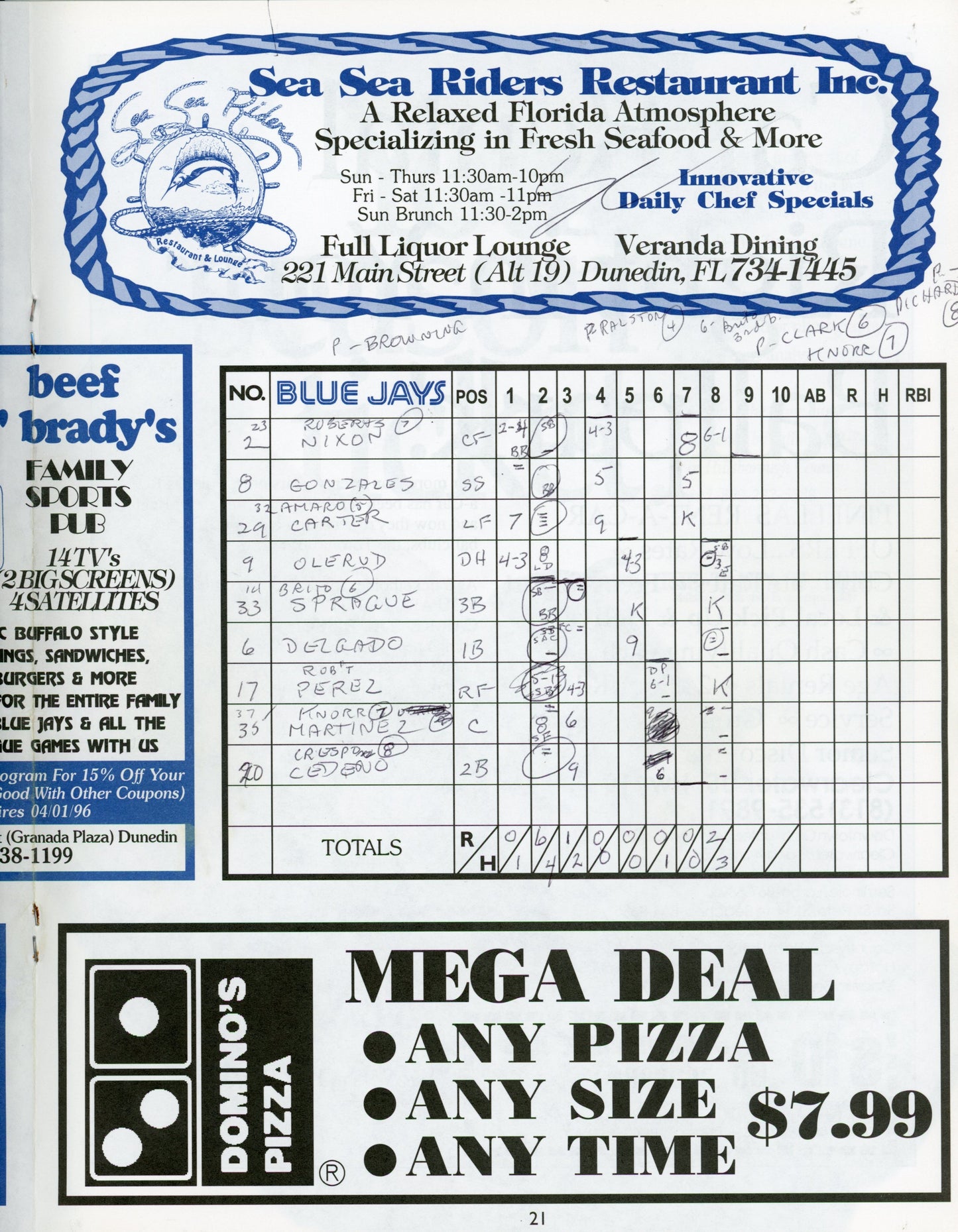 1996 Blue Jays Dunedin, Florida Spring Training Official Vintage Program