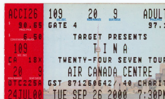 Tina Turner Twenty-Four Seven Tour Vintage Concert Ticket Air Canada Centre (Toronto, 2000)