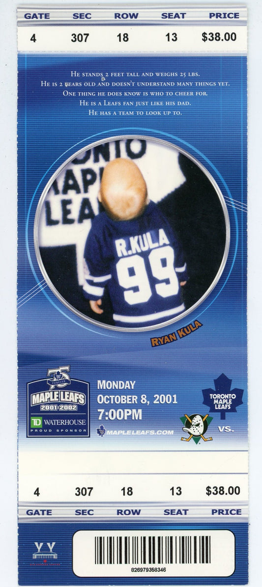 Toronto Maple Leafs vs. Anaheim Ducks Ticket Air Canada Centre (Toronto, 2001)