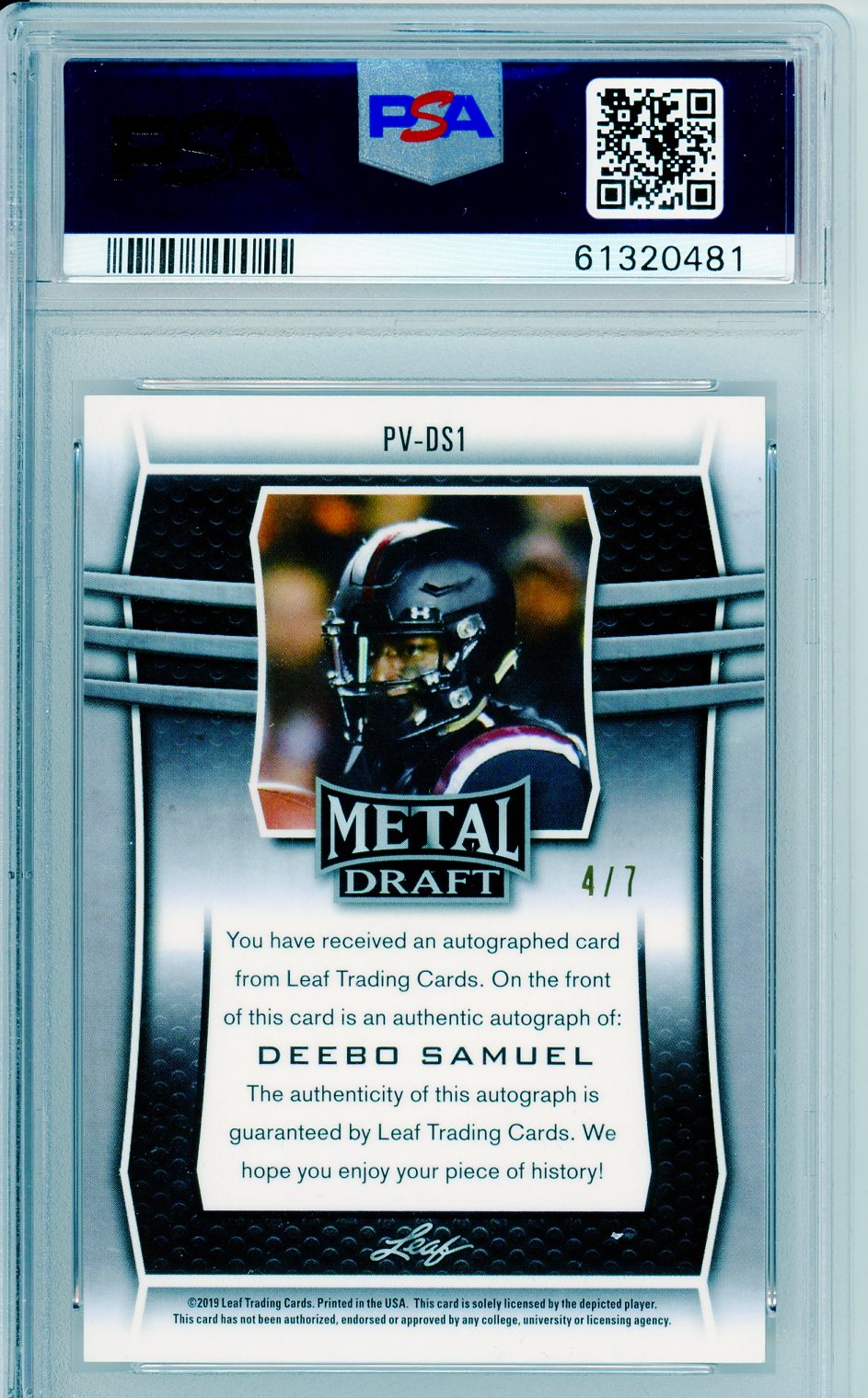 2019 Leaf Metal Draft Deebo Samuel Graded Rookie Card PSA 10 Autographed!