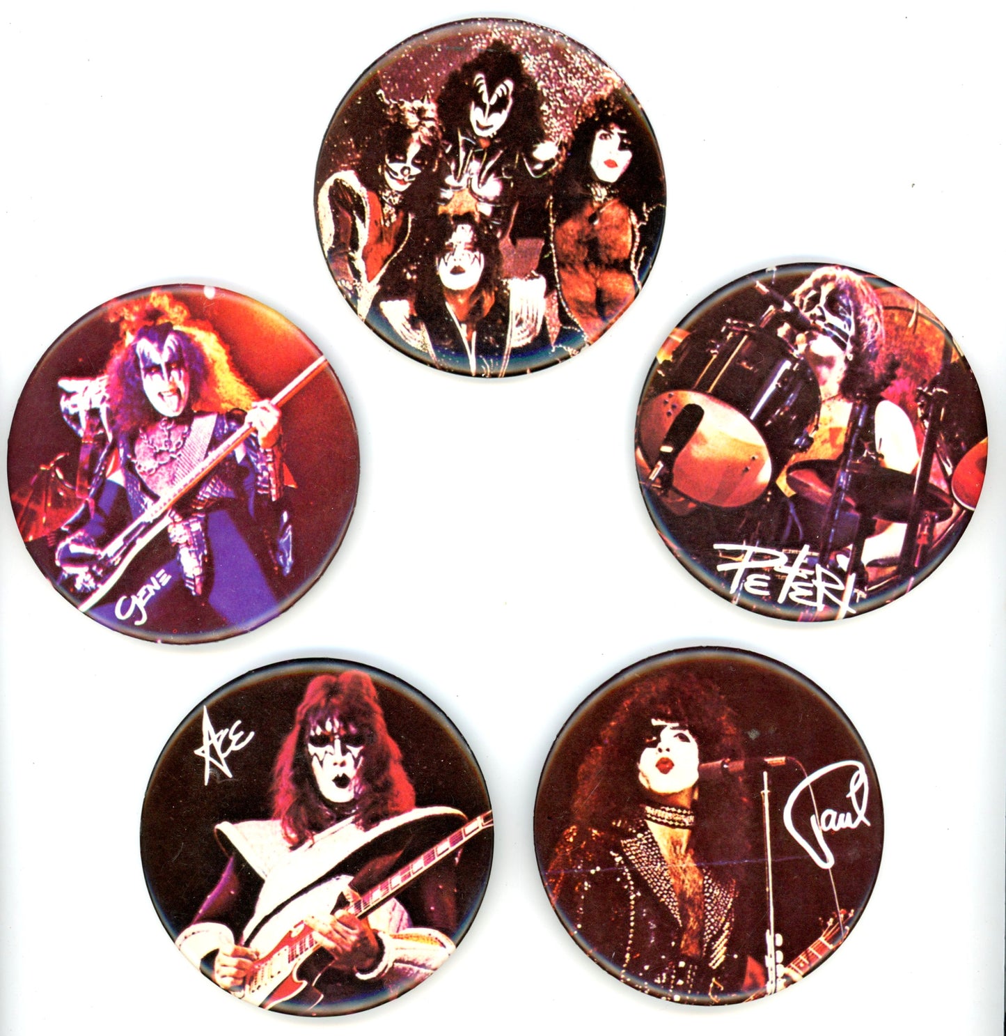 1970s Aucoin KISS Army 3in Pinback Button Set (5 Buttons) Extremely Rare!