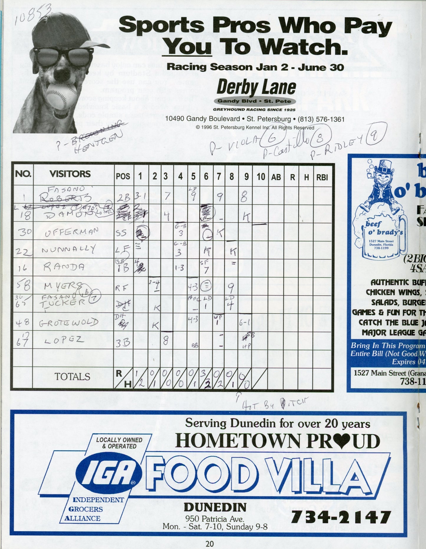 1996 Blue Jays Dunedin, Florida Spring Training Official Vintage Program