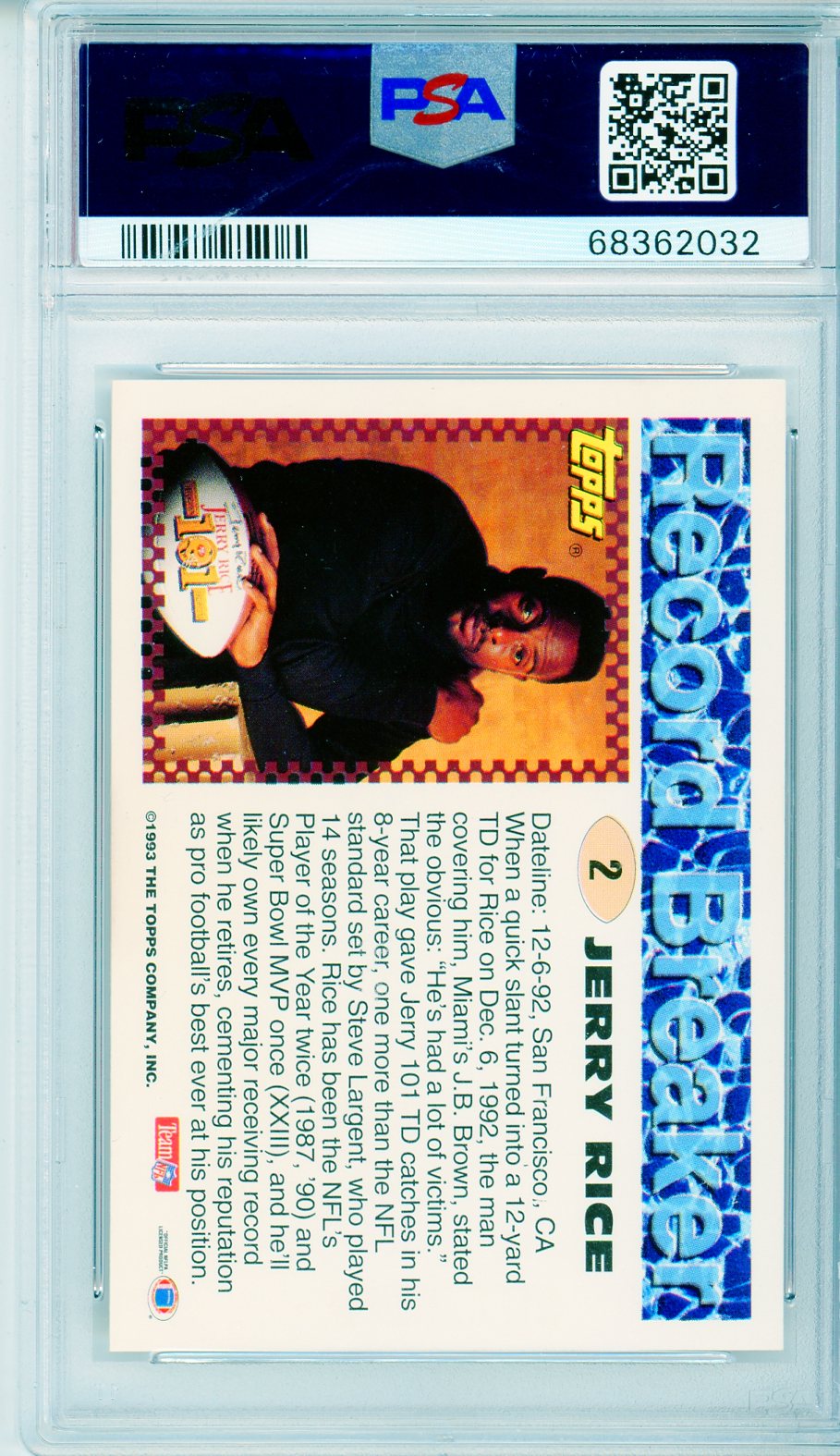 1993 Topps Jerry Rice Gold Graded Football Card PSA 10