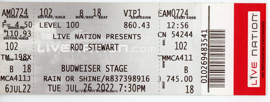 Rod Stewart Concert Ticket Stub Budweiser Stage (Toronto, 2022)