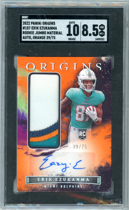 2022 Panini Origins Erik Ezukanma Graded Rookie Card #187 SGC 8.5 Autograph Game Materials Only 25 Made