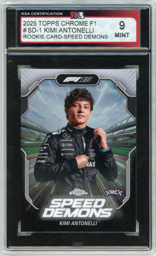 2025 Topps Chrome F1 Formula 1 Kimi Antonelli #SD-1 Speed Demons Graded Rookie Card KSA 9