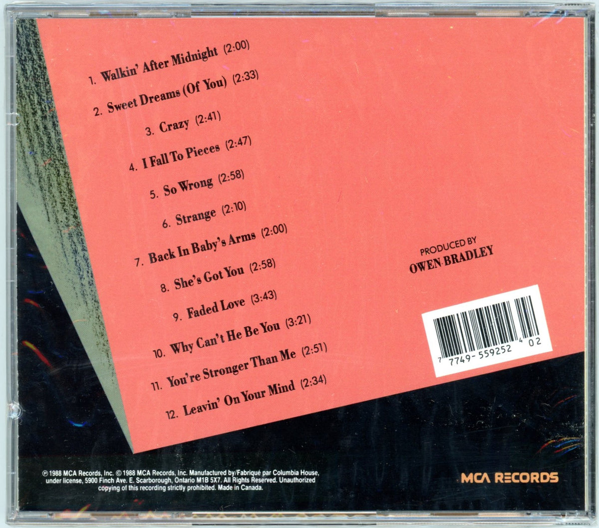 1988 MCA Decca Patsy Cline 12 Greatest Hits Vintage CD (Sealed) Canada