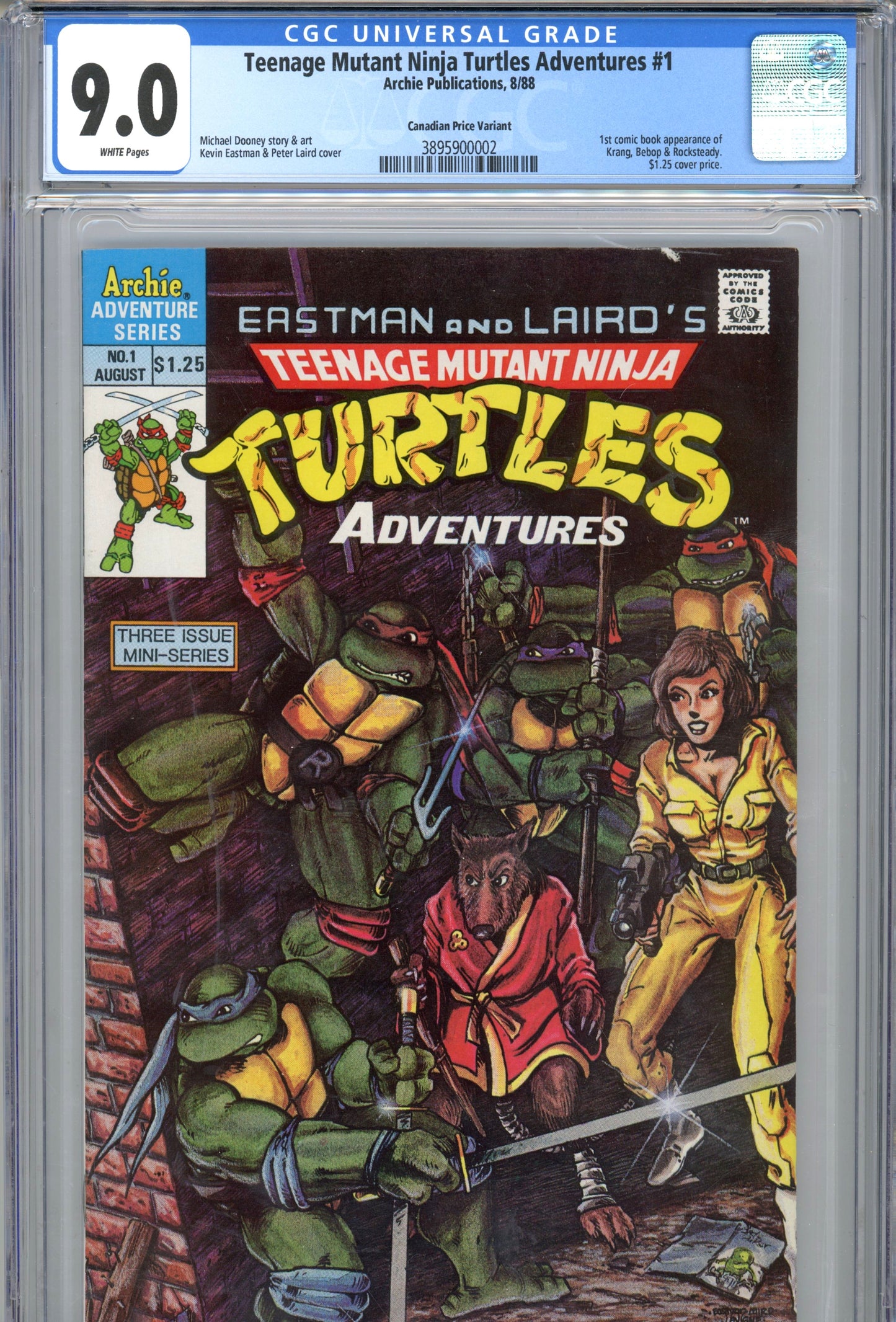 1988 Archie Adventure Series Teenage Mutant Ninja Turtles #1 Graded Comic Book CGC 9.0