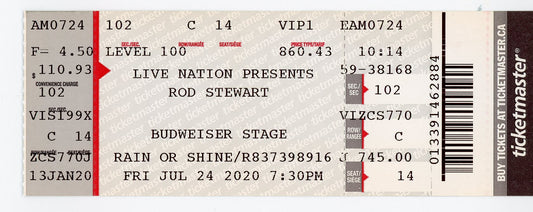 Rod Stewart Concert Ticket Stub Budweiser Stage (Toronto, 2020)