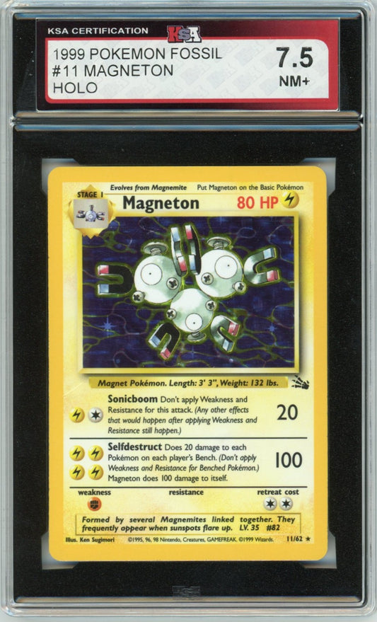 1999 Pokemon Fossil Magneton Holographic Graded Card #11 KSA 7.5