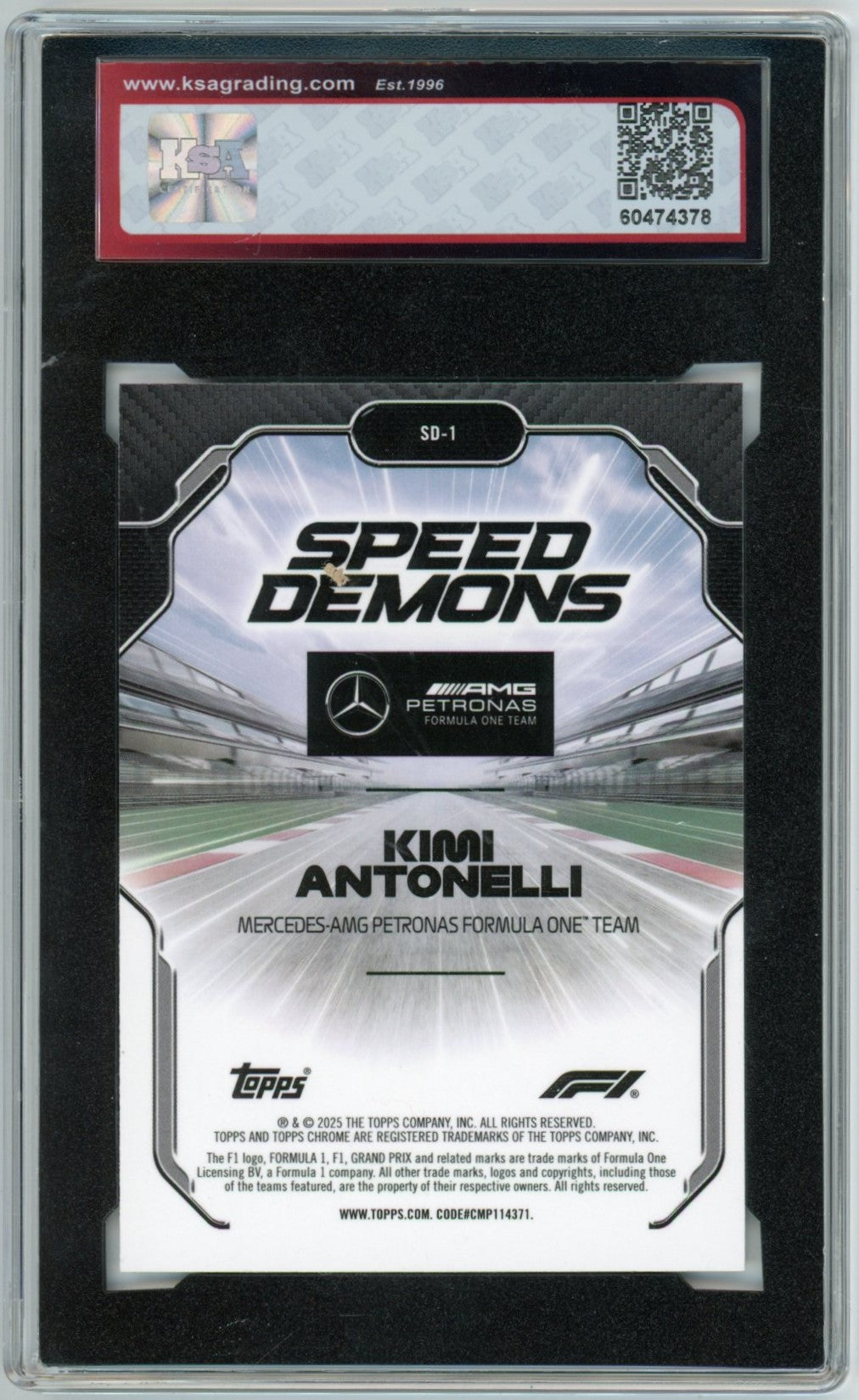 2025 Topps Chrome F1 Formula 1 Kimi Antonelli #SD-1 Speed Demons Graded Rookie Card KSA 9